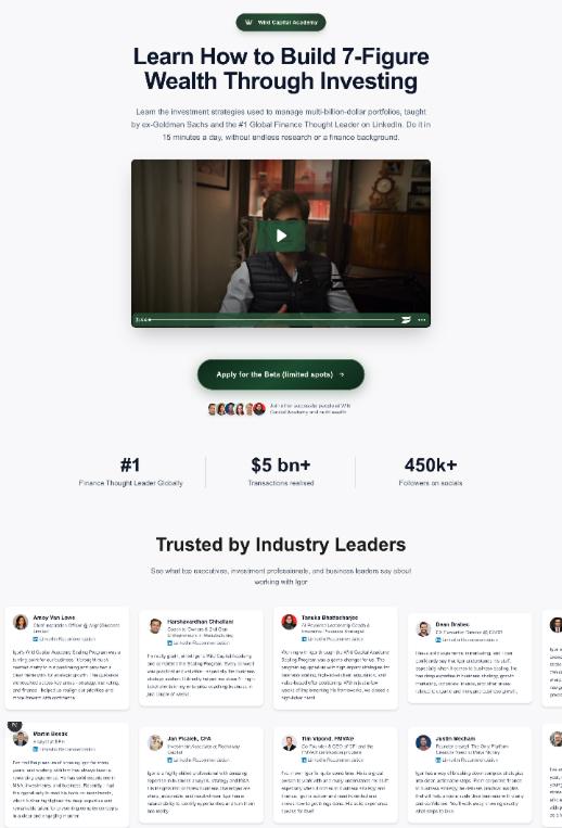 Wild Capital Academy landing page